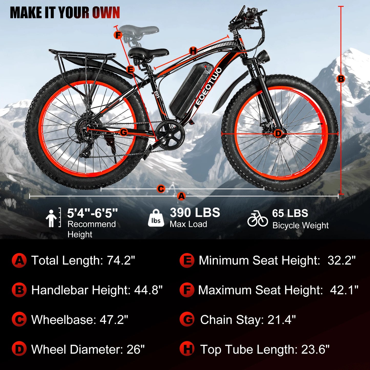 Adult Electric Bike 26" Fat Tire 1500W