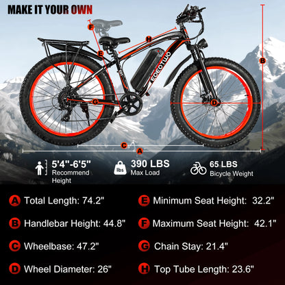 Adult Electric Bike 26" Fat Tire 1500W