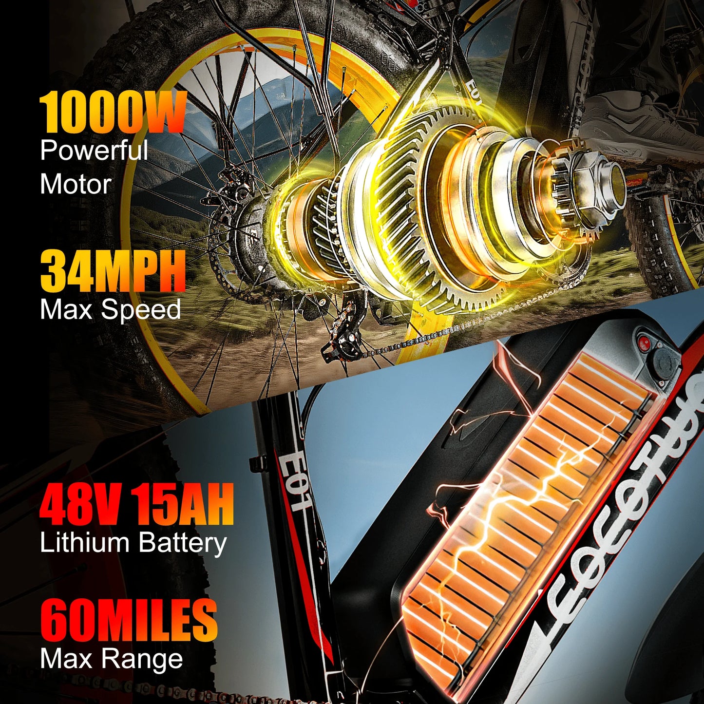 Adult Electric Bike 26" Fat Tire 1500W