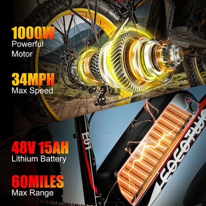 Adult Electric Bike 26" Fat Tire 1500W