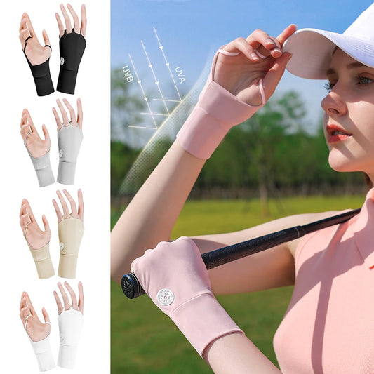 Women Sun Protector Golf Glove Hollow Palm Elastic